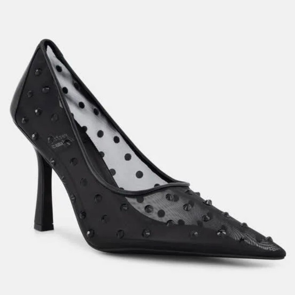 Jeffrey Campbell Ginise Pointed Toe Pump Black Mesh Stud